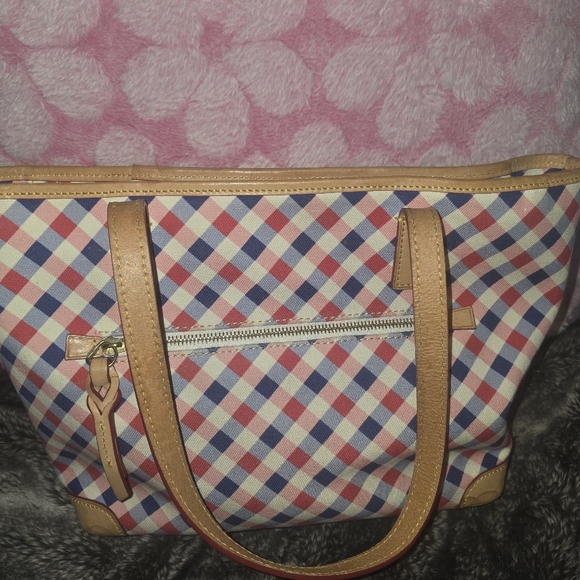 Dooney & Bourke Coated Cotton Gingham tote bag in red, blue White - Picture 3 of 5